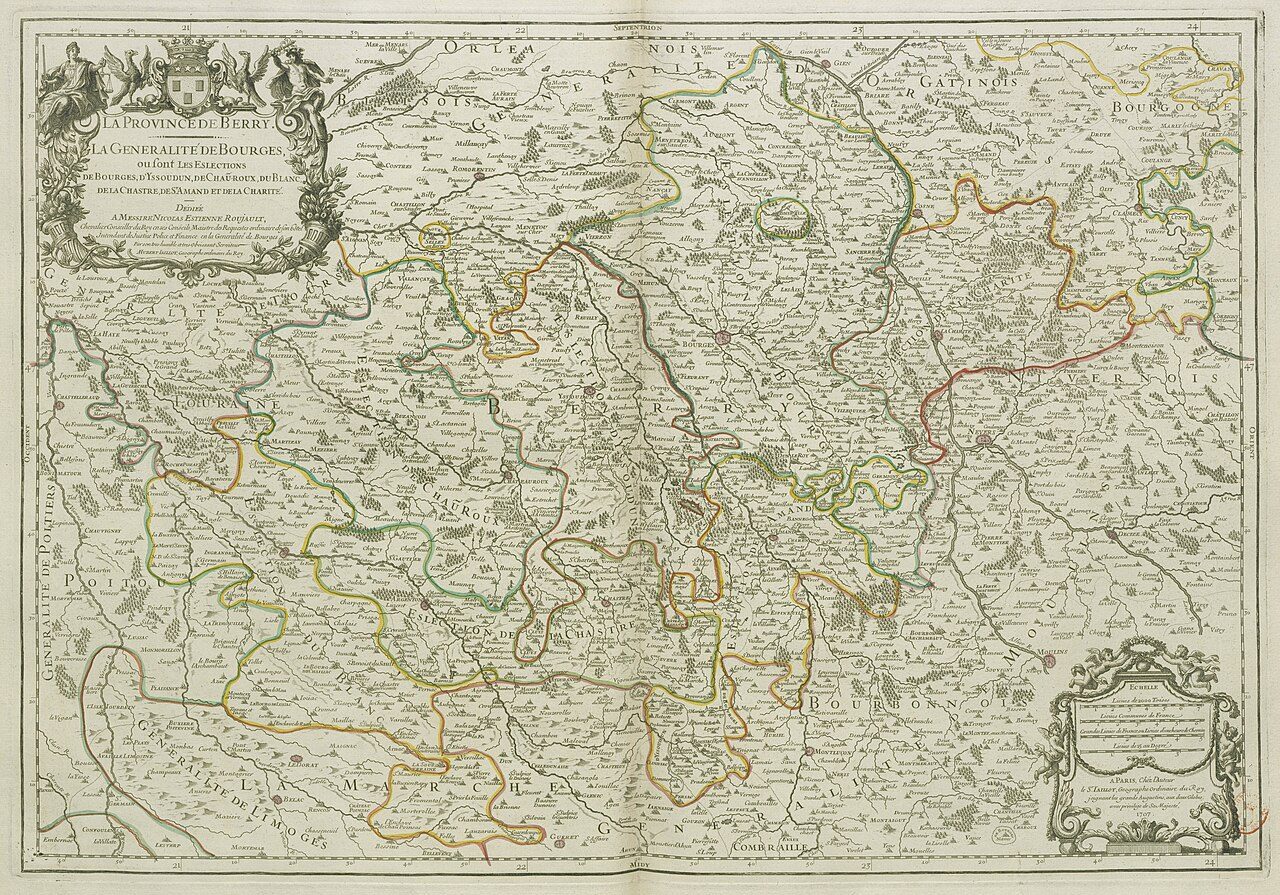 Carte historique de la province de Berry, 1707